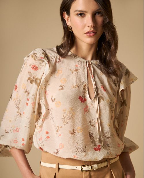 Camisa manga abullonada con estampado floral para mujer