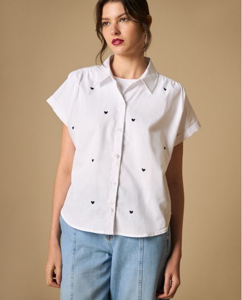 Camisa manga larga con estampado de corazones para mujer