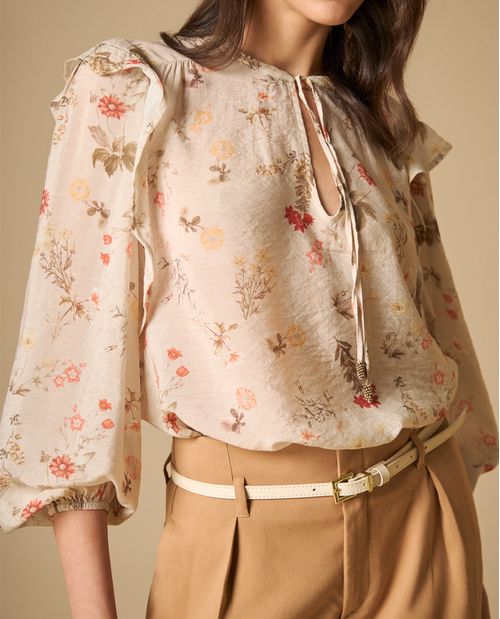 Camisa manga abullonada con estampado floral para mujer