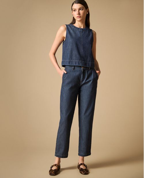 Conjunto denim sin mangas de dos piezas para mujer