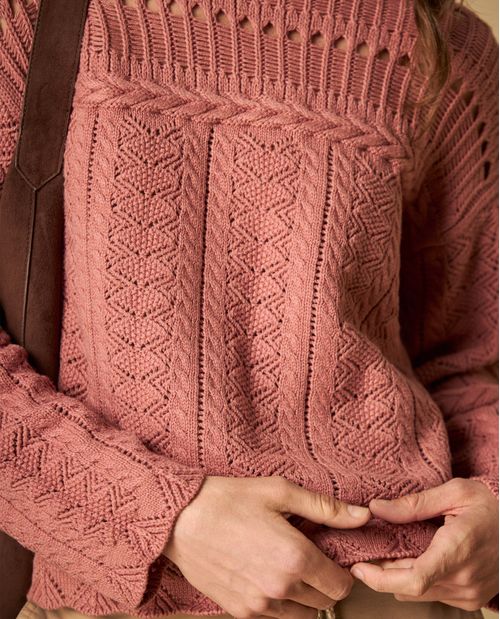 Suéter tejido con patrones de trenzas para mujer