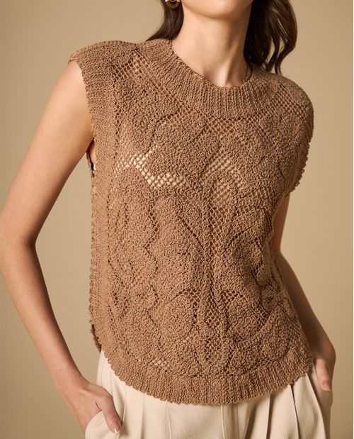 Top tejido con calados geométricos sin mangas para mujer