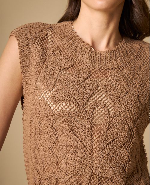 Top tejido con calados geométricos sin mangas para mujer