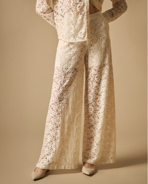 Pantalón wide leg en encaje floral completo para mujer