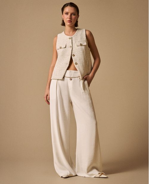 Pantalón Wide Leg con Cadena Dorada