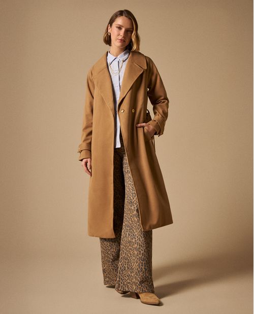 Gabardina Beige Cruzada con Cinturón