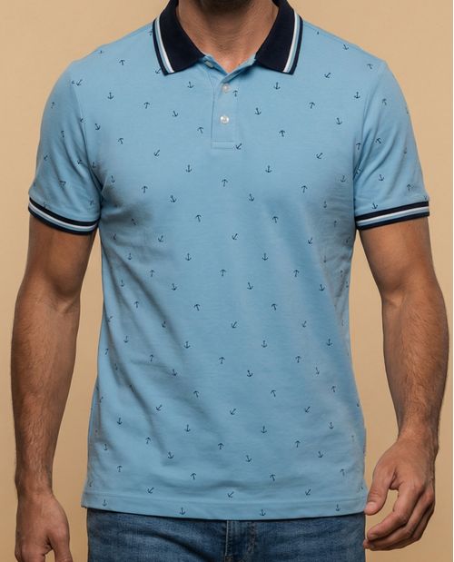 Polo manga corta con estampado de anclas náuticas