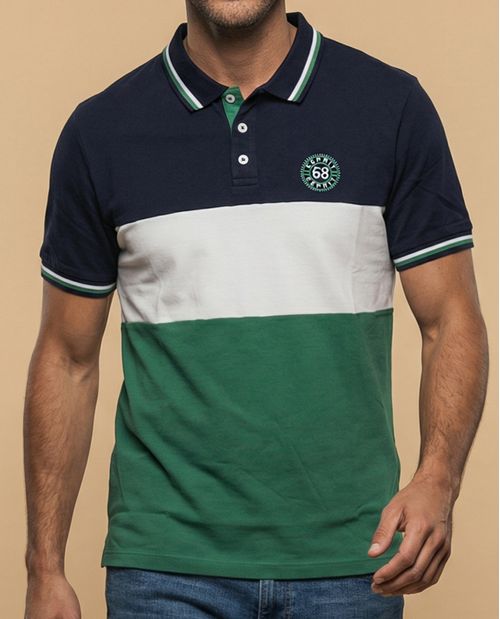 Polo manga corta con bloques de color horizontales para hombre