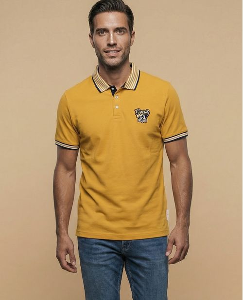 Polo deportivo manga corta con bordado y ribetes