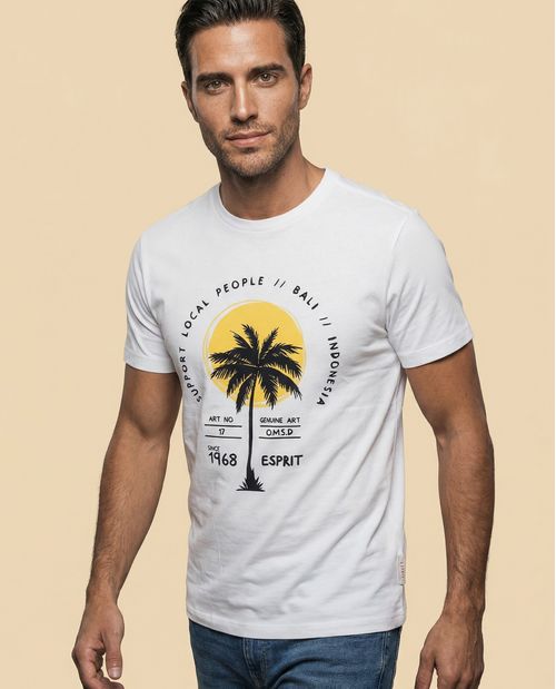 Camiseta manga corta con estampado tropical