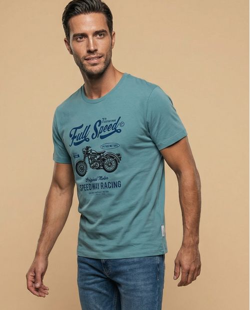 Camiseta de manga corta con estampado vintage motocicleta