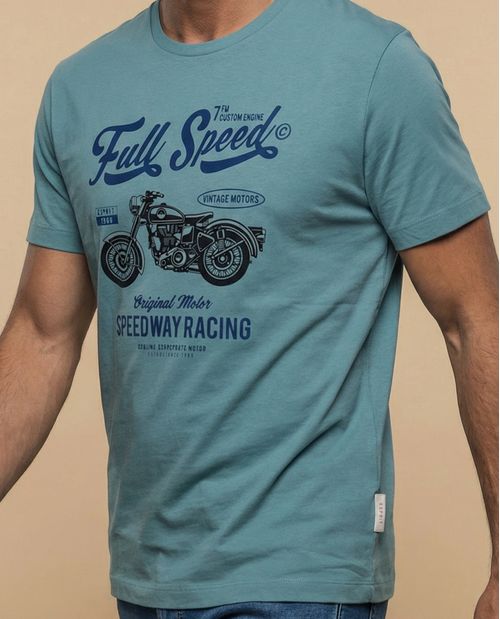 Camiseta de manga corta con estampado vintage motocicleta