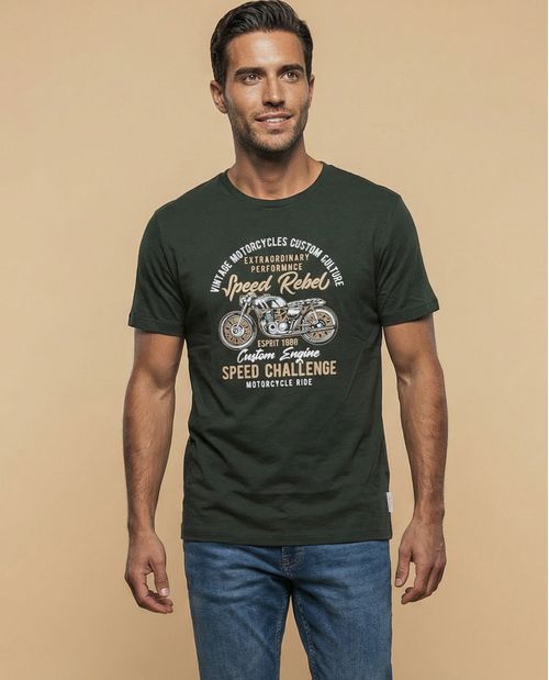 Camiseta manga corta con estampado vintage motocicleta
