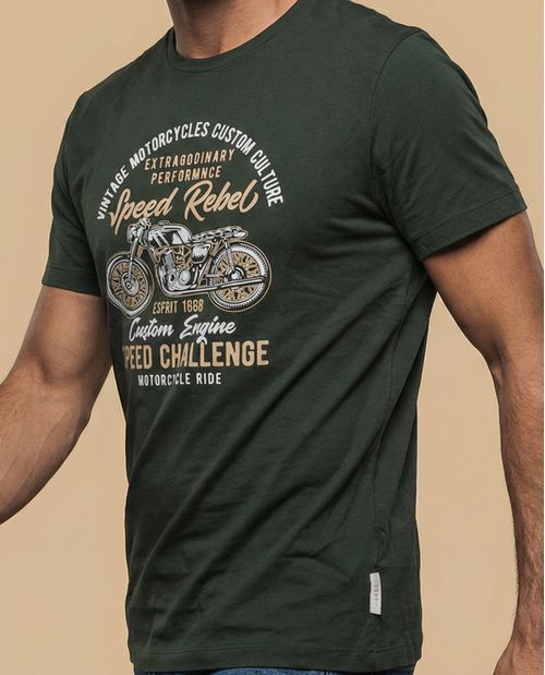 Camiseta manga corta con estampado vintage motocicleta