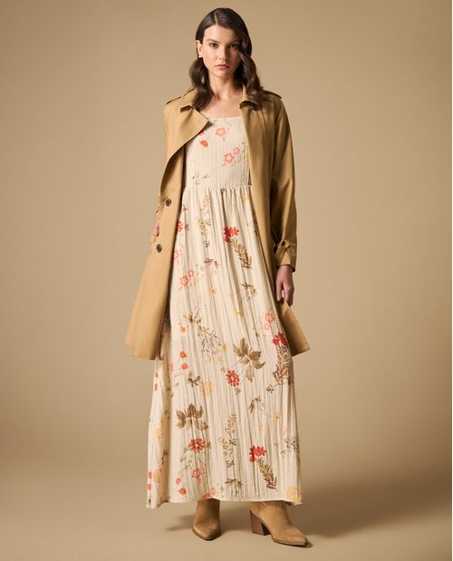 Vestido Largo Floral con Fruncido