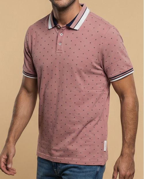 Polo manga corta con estampado de micromotivo geométrico para hombre