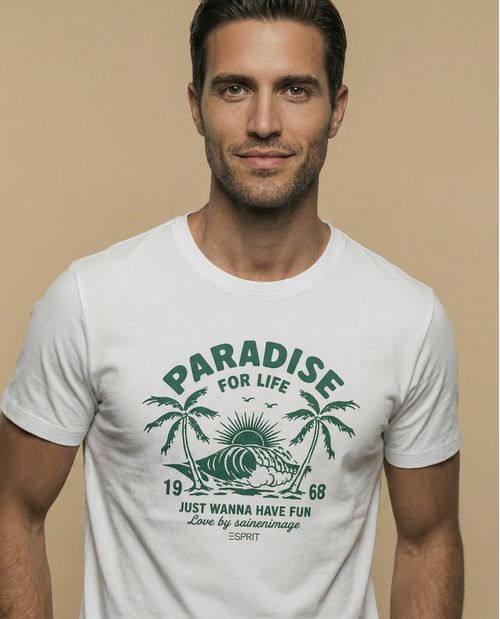 Camiseta manga corta con estampado tropical para hombre