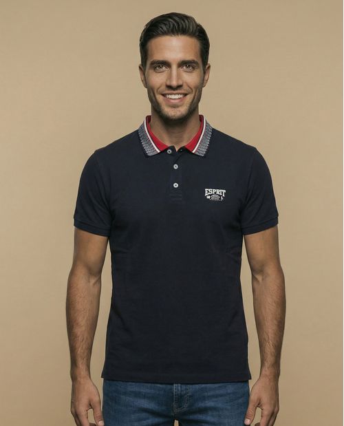 Polo manga corta con cuello jacquard contrastado para hombre