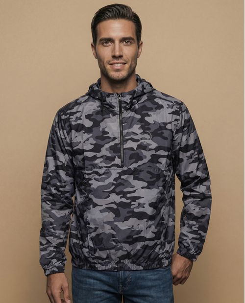Chaqueta cortavientos tipo anorak con capucha y medio cierre para hombre