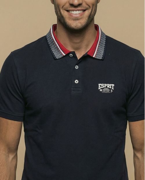 Polo manga corta con cuello jacquard contrastado para hombre