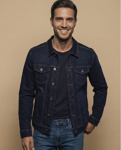 Chaqueta vaquera tipo trucker con bolsillos de parche para hombre
