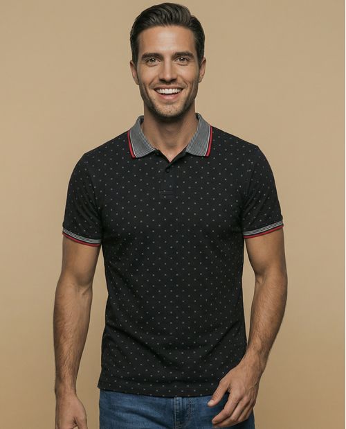 Polo slim fit manga corta con estampado de micromotivos geométricos para hombre