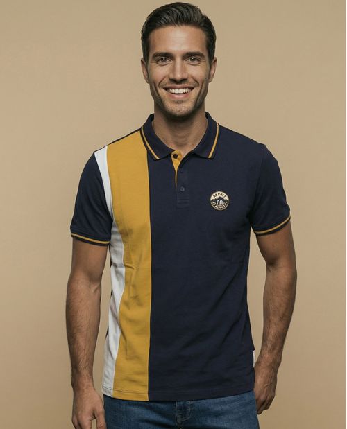 Polo manga corta con bloques de color verticales para hombre