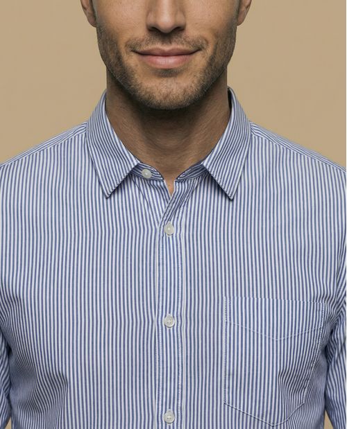 Camisa manga larga con cuello button-down y rayas verticales para hombre