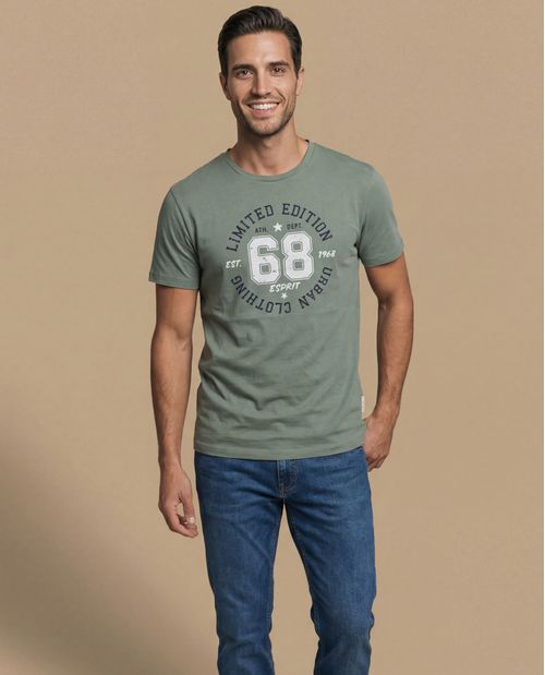 Camiseta manga corta con estampado deportivo circular para hombre