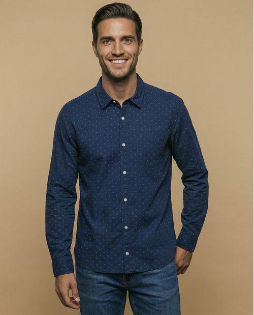 Camisa manga larga con microestampado para hombre