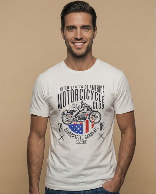 Camiseta manga corta con estampado gráfico de motociclista para hombre