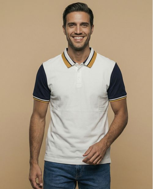 Polo manga corta con cuello acanalado a rayas y mangas a contraste para hombre