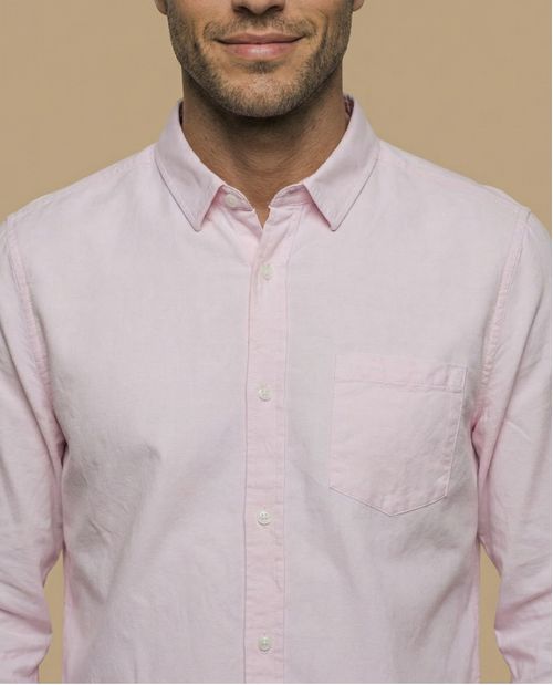 Camisa oxford manga larga con cuello abotonado para hombre