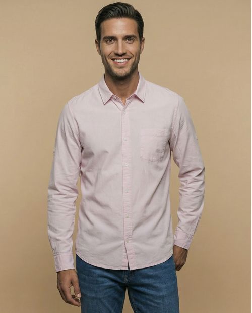 Camisa oxford manga larga con cuello abotonado para hombre