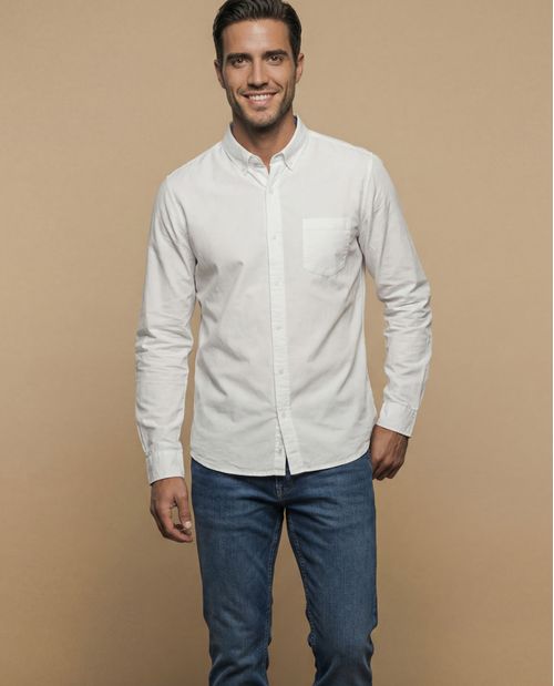 Camisa manga larga con cuello button-down y bolsillo para hombre