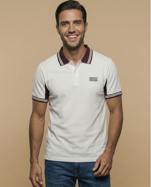 Polo manga corta con cuello acanalado a rayas y paneles contrastantes para hombre