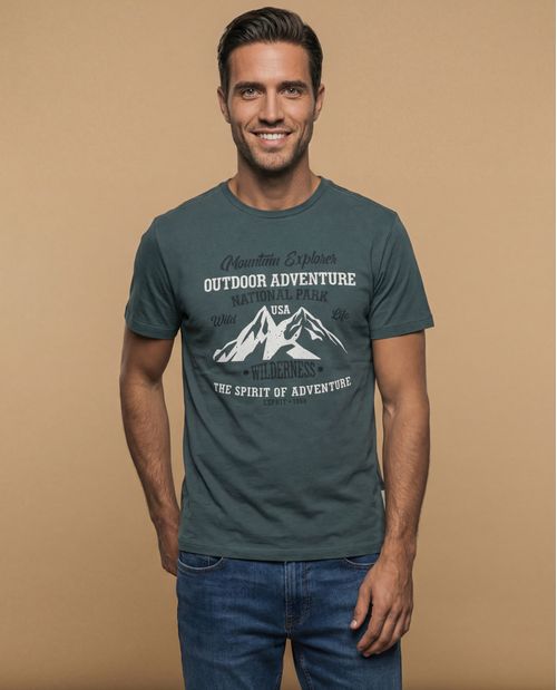 Camiseta manga corta con estampado gráfico de montaña para hombre