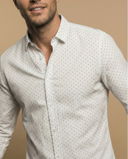Camisa clásica manga larga con estampado de microlunares para hombre