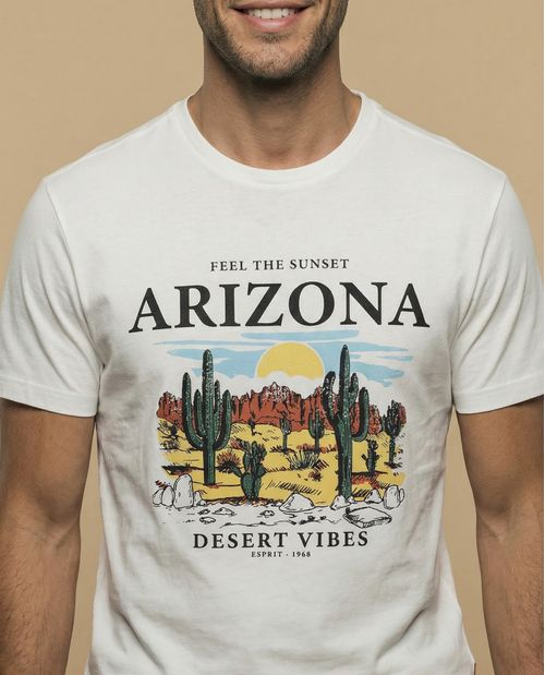 Camiseta manga corta con estampado gráfico desértico para hombre