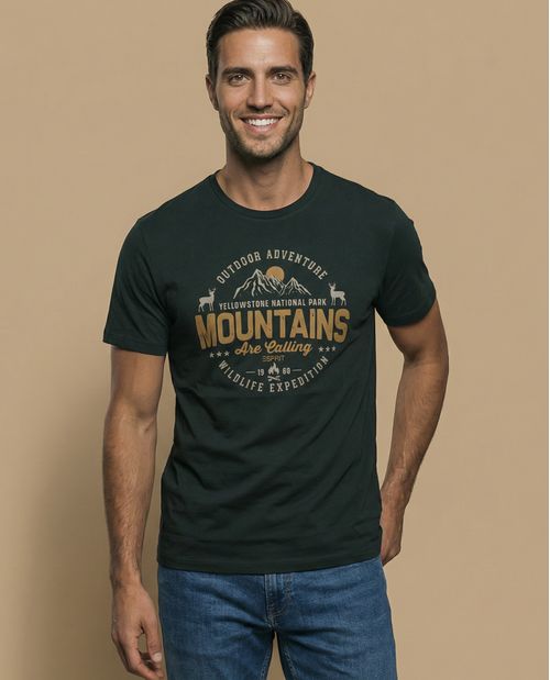 Camiseta manga corta con estampado de aventura para hombre