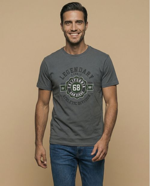 Camiseta manga corta con estampado universitario para hombre