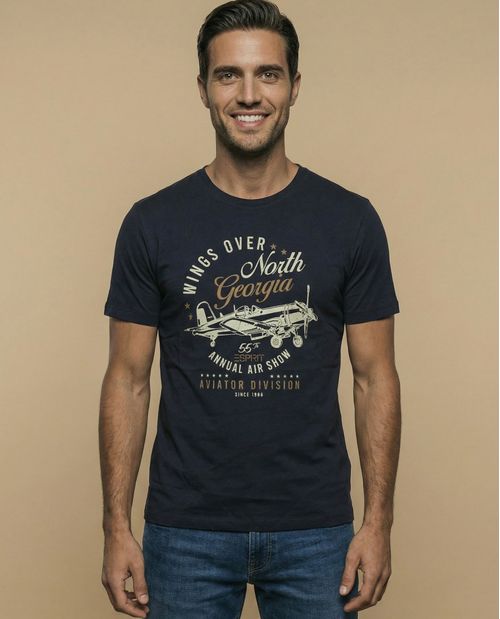 Camiseta manga corta con estampado gráfico de aviación para hombre