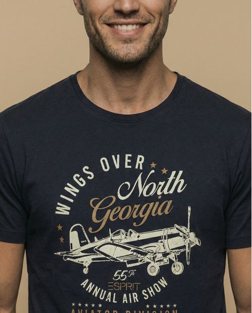 Camiseta manga corta con estampado gráfico de aviación para hombre