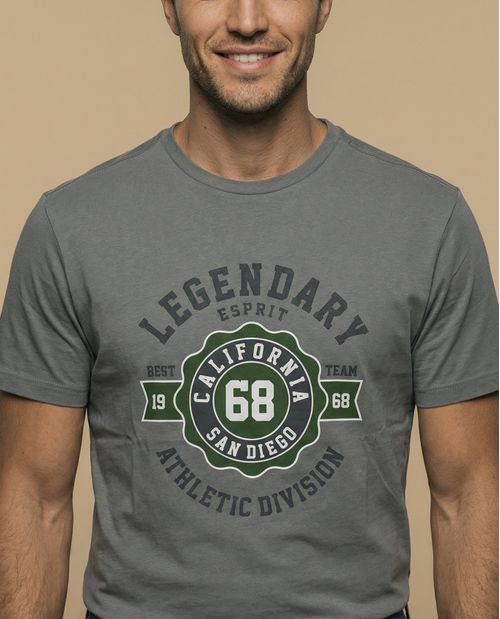 Camiseta manga corta con estampado universitario para hombre