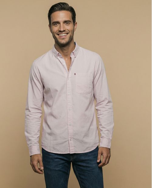 Camisa oxford manga larga con cuello abotonado para hombre
