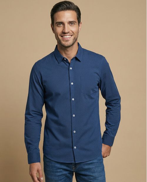 Camisa clásica manga larga con estampado de microlunares para hombre