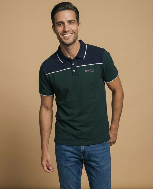 Polo manga corta con diseño de bloques de color para hombre