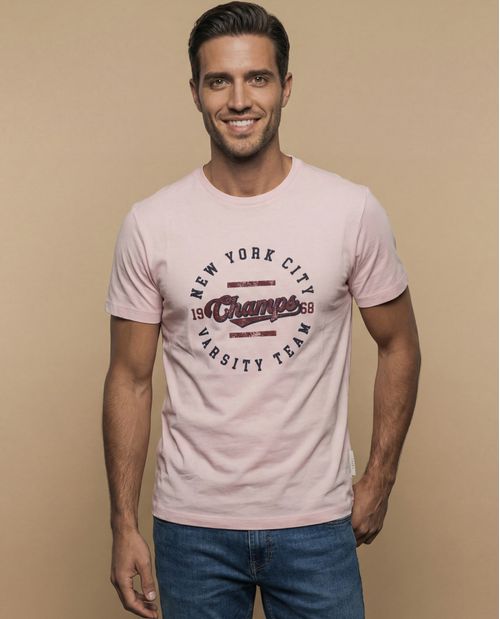 Camiseta manga corta con estampado gráfico universitario para hombre