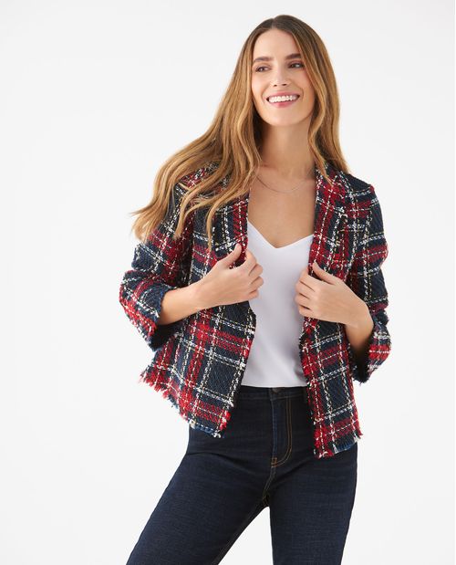 Chaqueta con cuadros tejidos para mujer