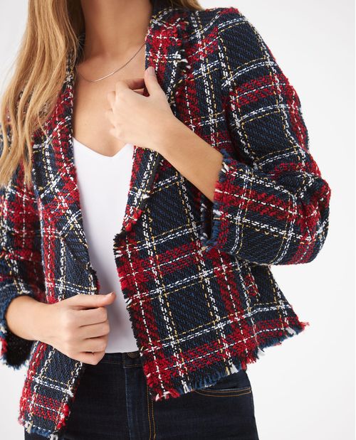 Chaqueta con cuadros tejidos para mujer